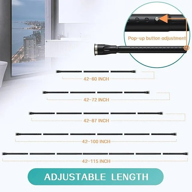 LunaLulinlk Tension Shower Curtain Rod, 42-87 inch Adjustable Shower Curtain Rod No Drilling for Bathroom Closet, Black
