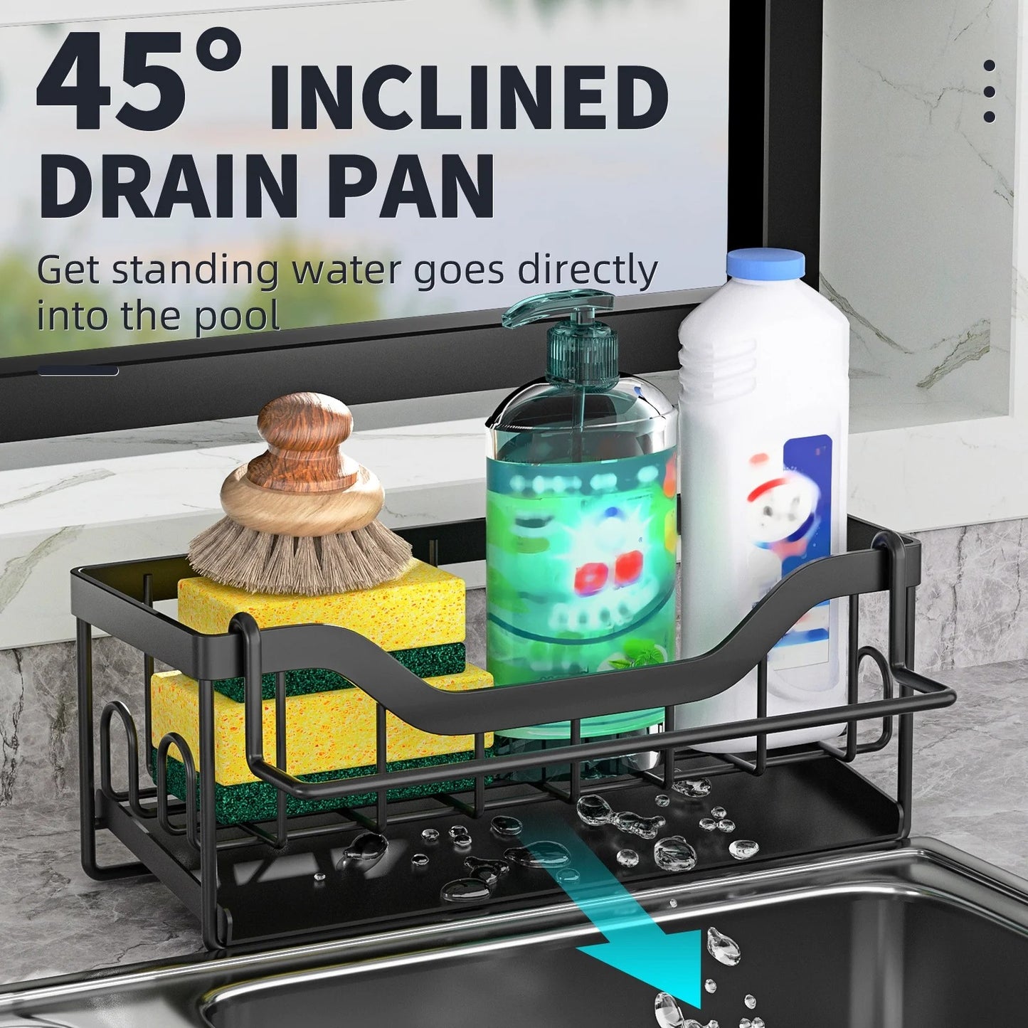 LunaLulinlk Space-Saving Kitchen Sink Rack - Wall-Mounted Dish Cloth & Sponge Holder (Black)