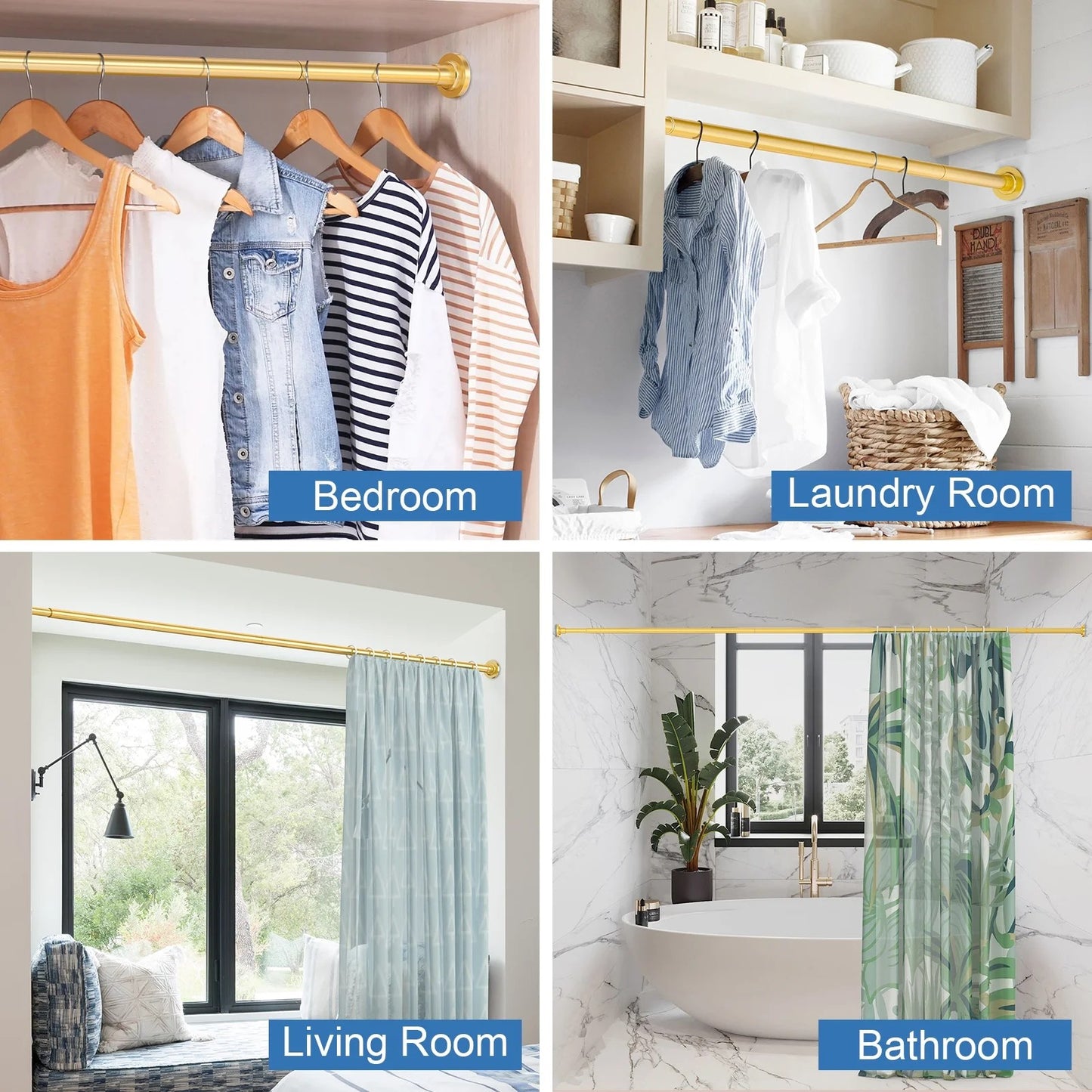 LunaLulinlk Shower Curtain Rod, Adjustable 32-75 Inch Spring Tension Shower Rods for Bathroom or Window