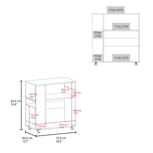 LunaLulinlk White Kitchen Cart with Microwave Shelf and Open Storage