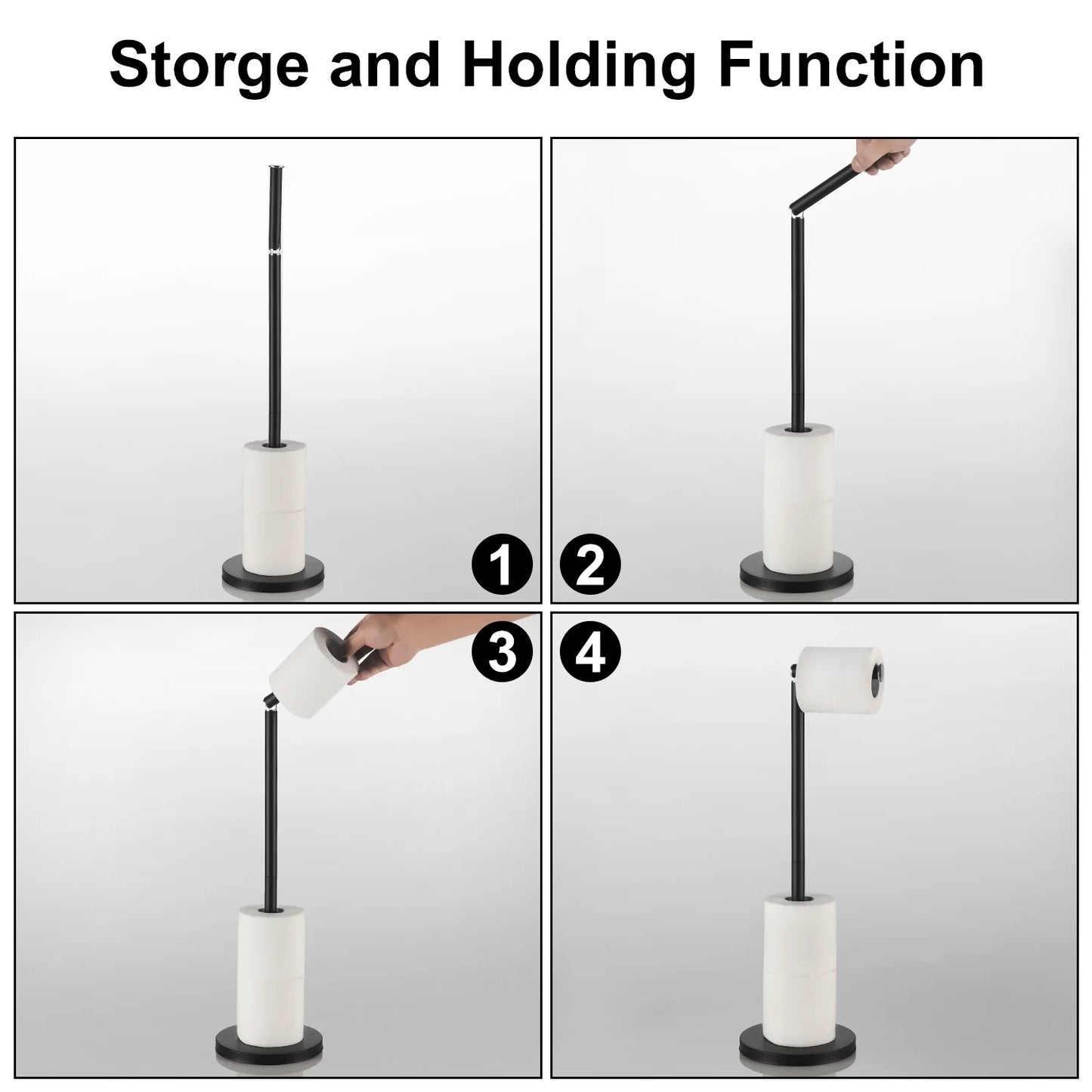LunaLulinlk Toilet Paper Holder Stand,SUS 304 Stainless Steel Free Standing Toilet Paper Holder with Reserve Function,Black Toilet Paper Holder