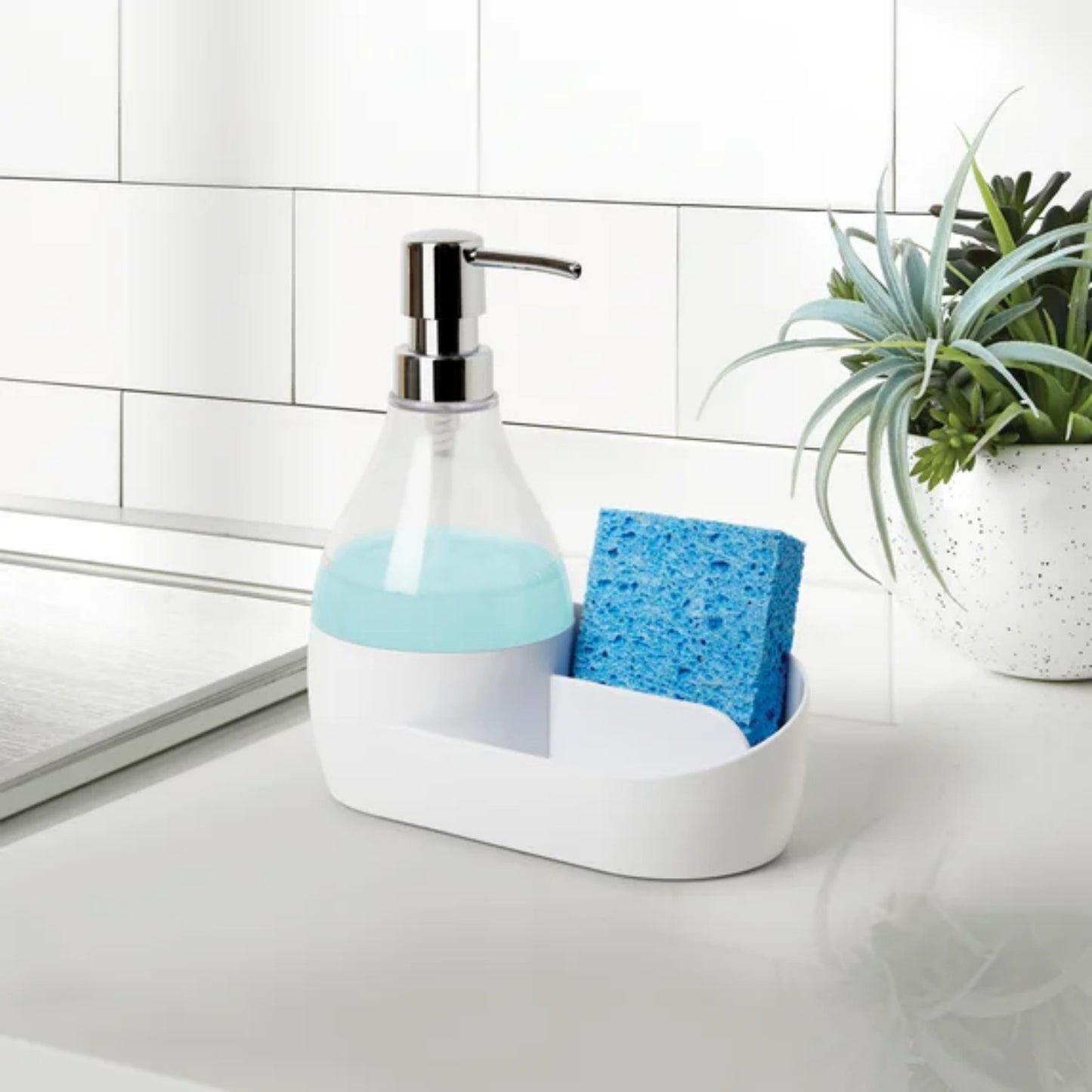 LunaLulinlk Soap Pump and Sponge Holder, Soap Dispenser with Built-in Caddy, 17.1 oz (508 ml)