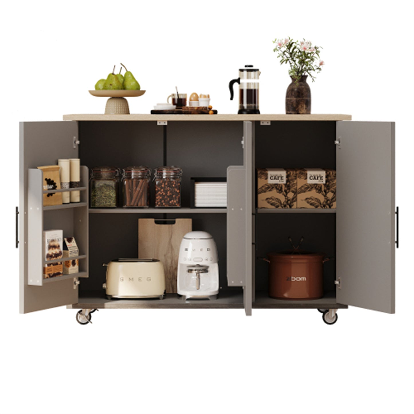 "LunaLulinlk 51.2""W Geometric Twill Stripe Textured Design Kitchen Island with Drop Leaf, Farmhouse Kitchen Island, Brown "