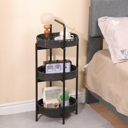 LunaLulinlk Small Handwoven Side Tables 3-Tier Oval Organizer Portable Storage Shelf for Kitchen, Living Room, Bedroom