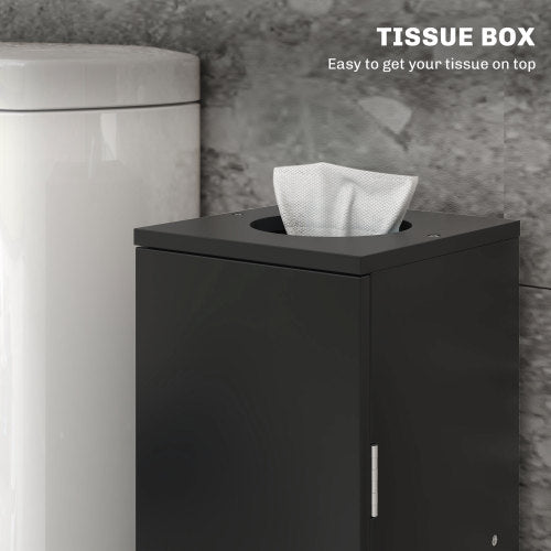 LunaLulinlk Toilet Paper Cabinet, Small Bathroom Corner Floor Cabinet with Doors and Shelves, Thin Storage Bathroom Organizer for Paper Shampoo, Black