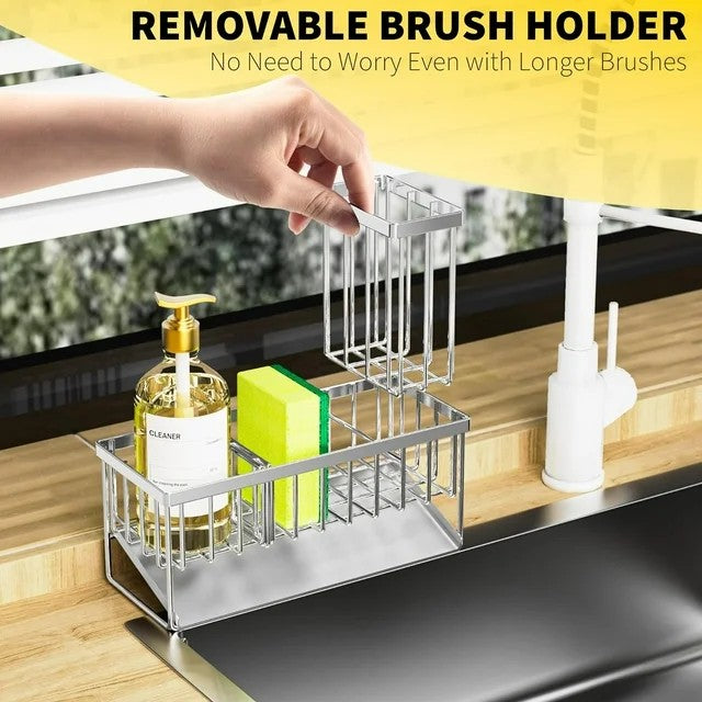 LunaLulinlk Stainless Steel Sink Caddy Kitchen Organizer, Waterproof and Rustproof, Silver, 1 Count