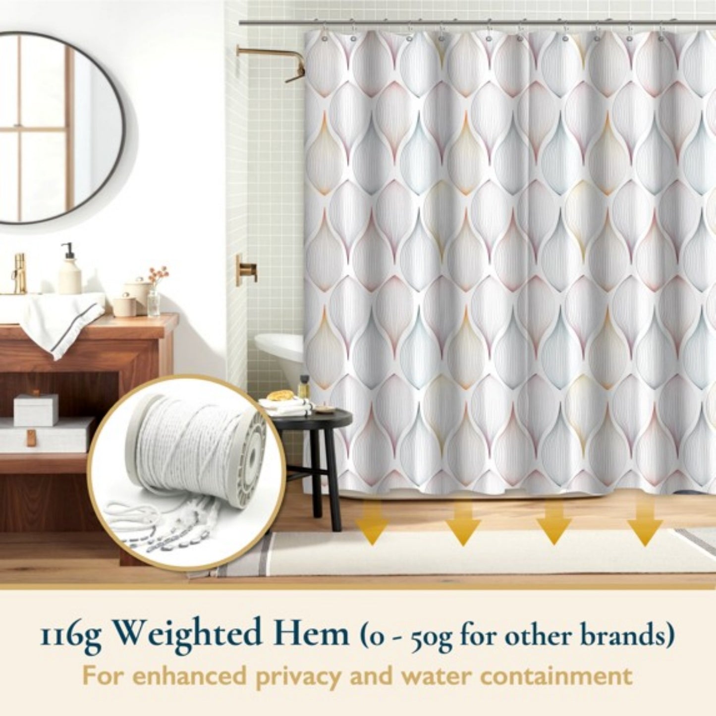 LunaLulinlk Shower Curtain with Hooks – Heavy-Duty Mold/Mildew-Resistant