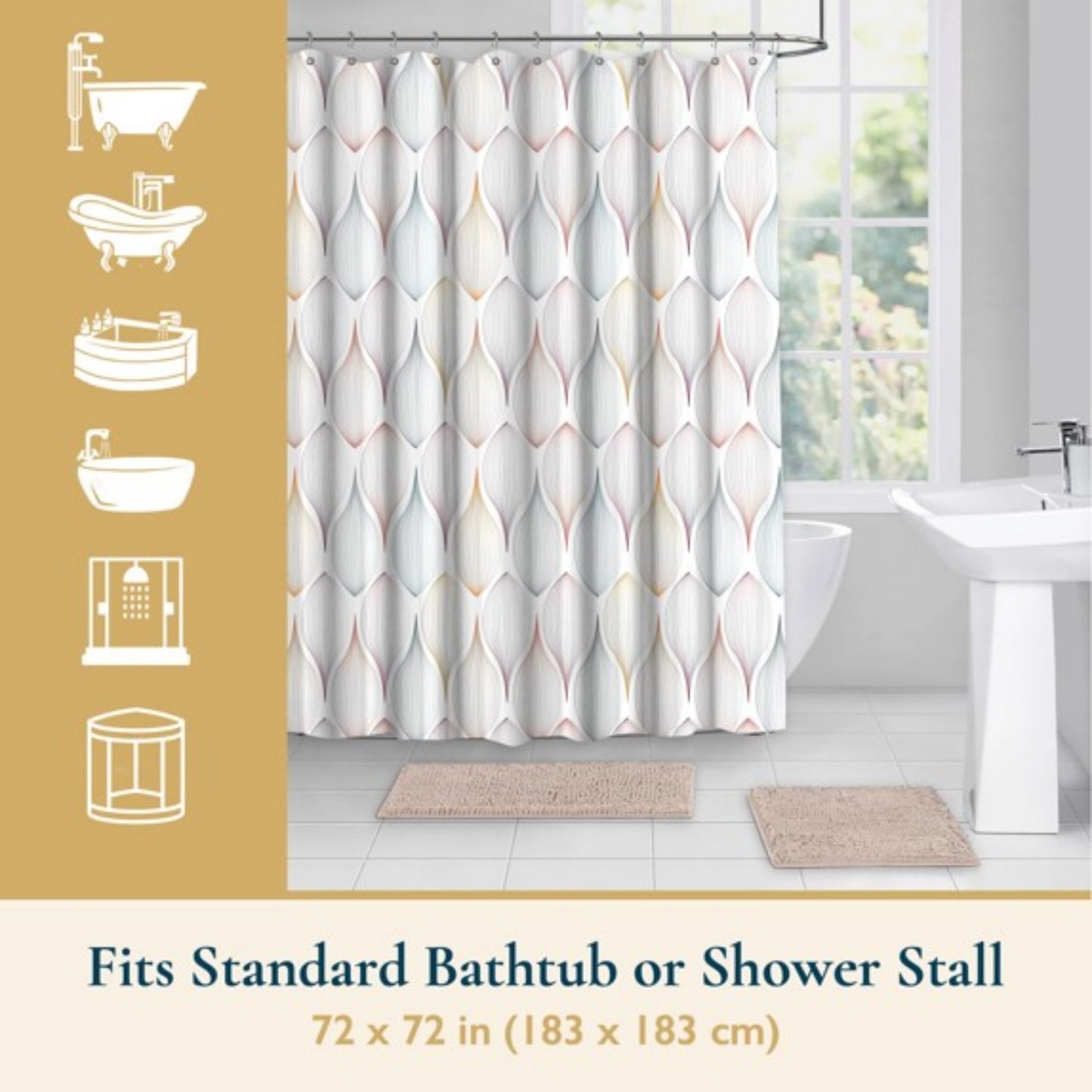 LunaLulinlk Shower Curtain with Hooks – Heavy-Duty Mold/Mildew-Resistant