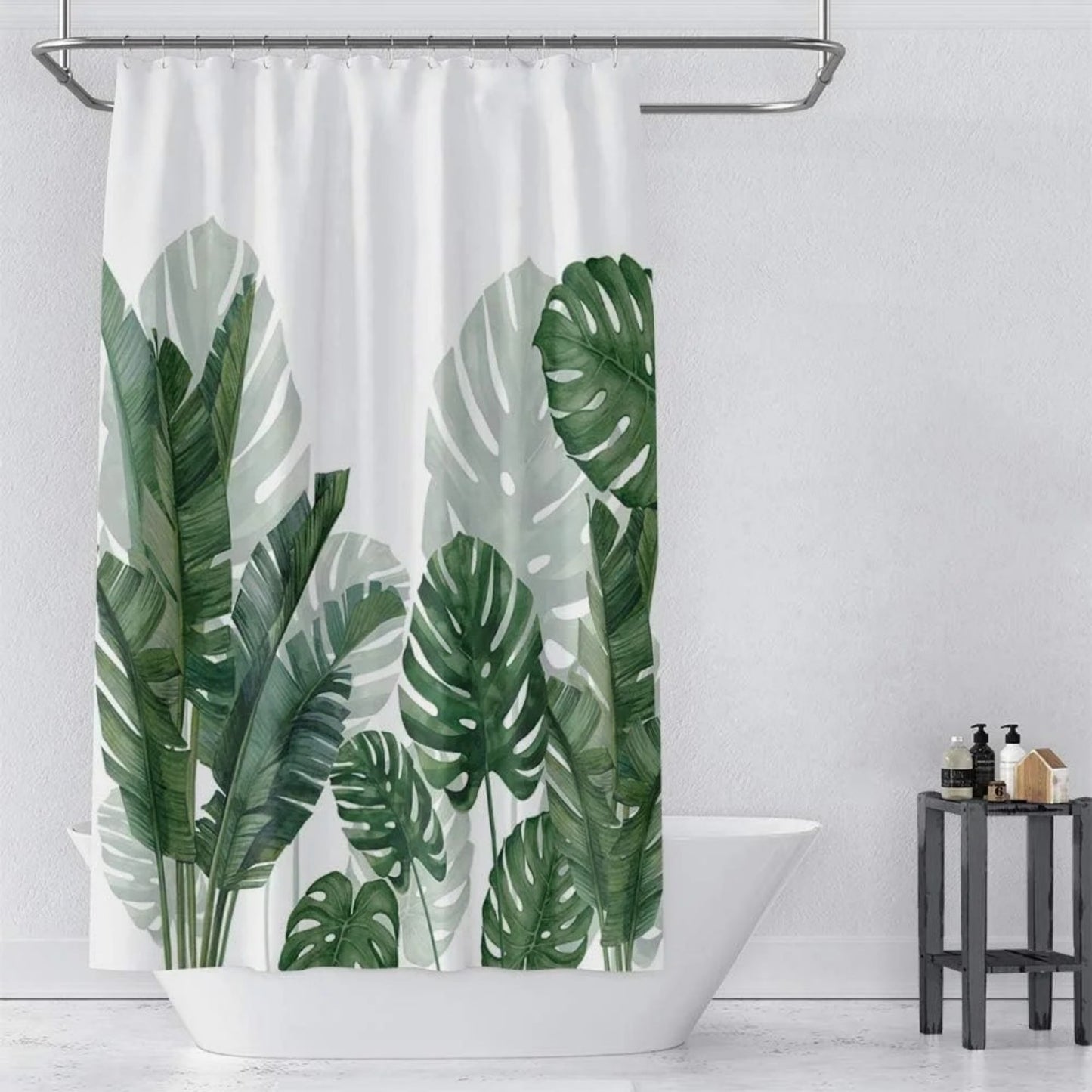 LunaLulinlk Tropical Green Plant Fabric Shower Curtain, Waterproof Washable Bathroom Decor, 72" x 72"