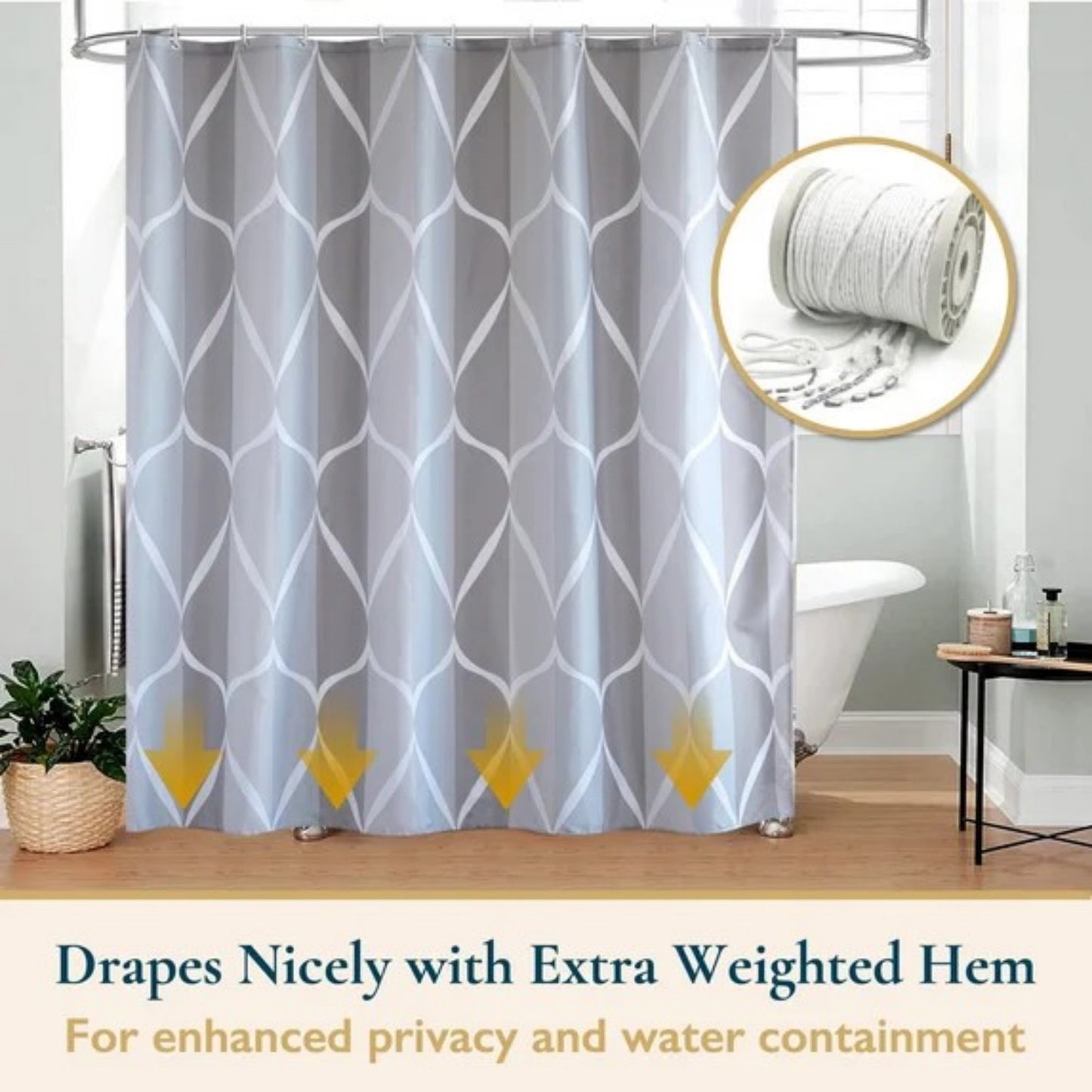 LunaLulinlk Weighted-Hem Fabric Bathroom Curtain