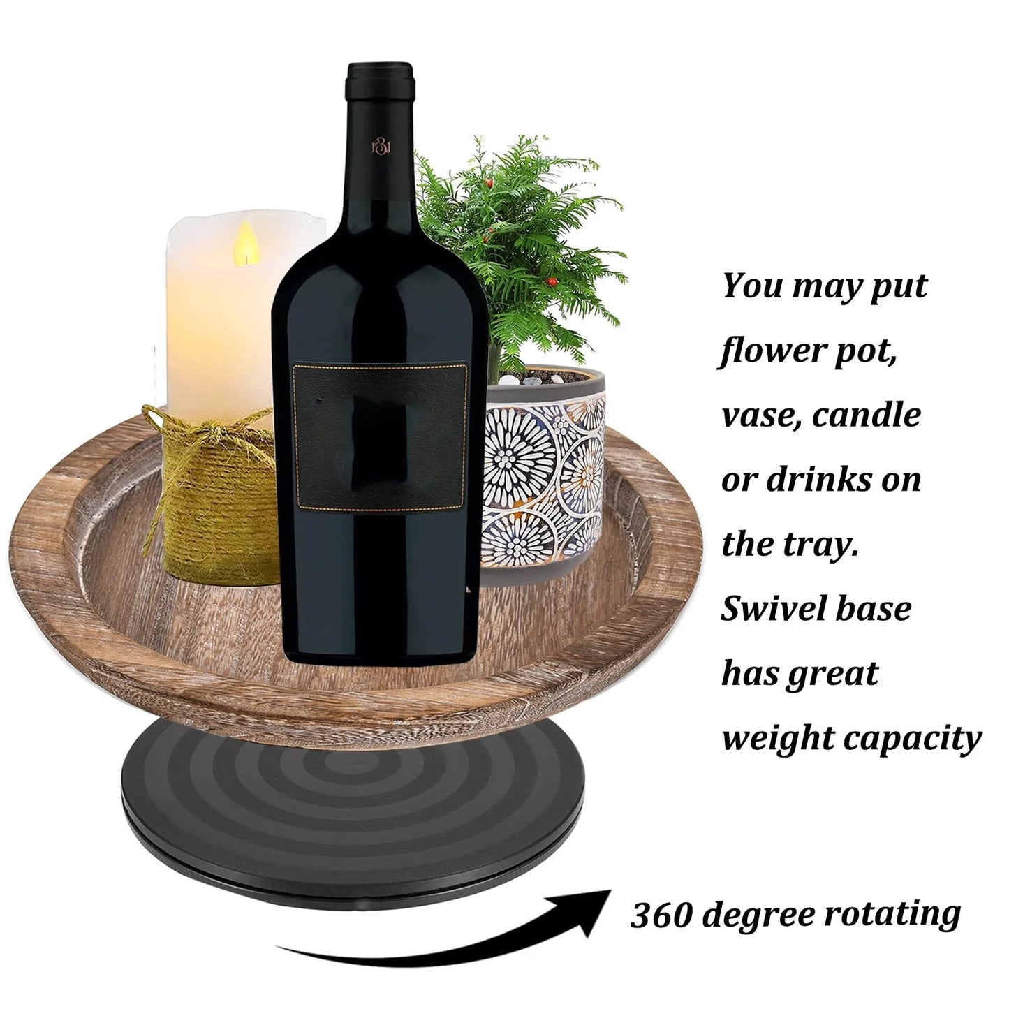 LunaLulinlk Turntable Wood Lazy Susan Organizer For Table Top, Decorative Round Candle Holder Trays for Kitchen Countertop