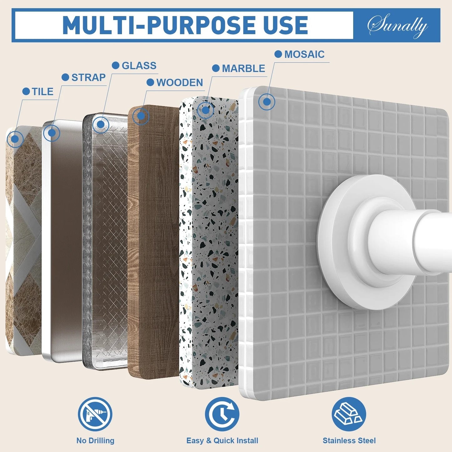 LunaLulinlk Shower Curtain Rod, Adjustable 32-75 Inch Spring Tension Shower Rods for Bathroom or Window