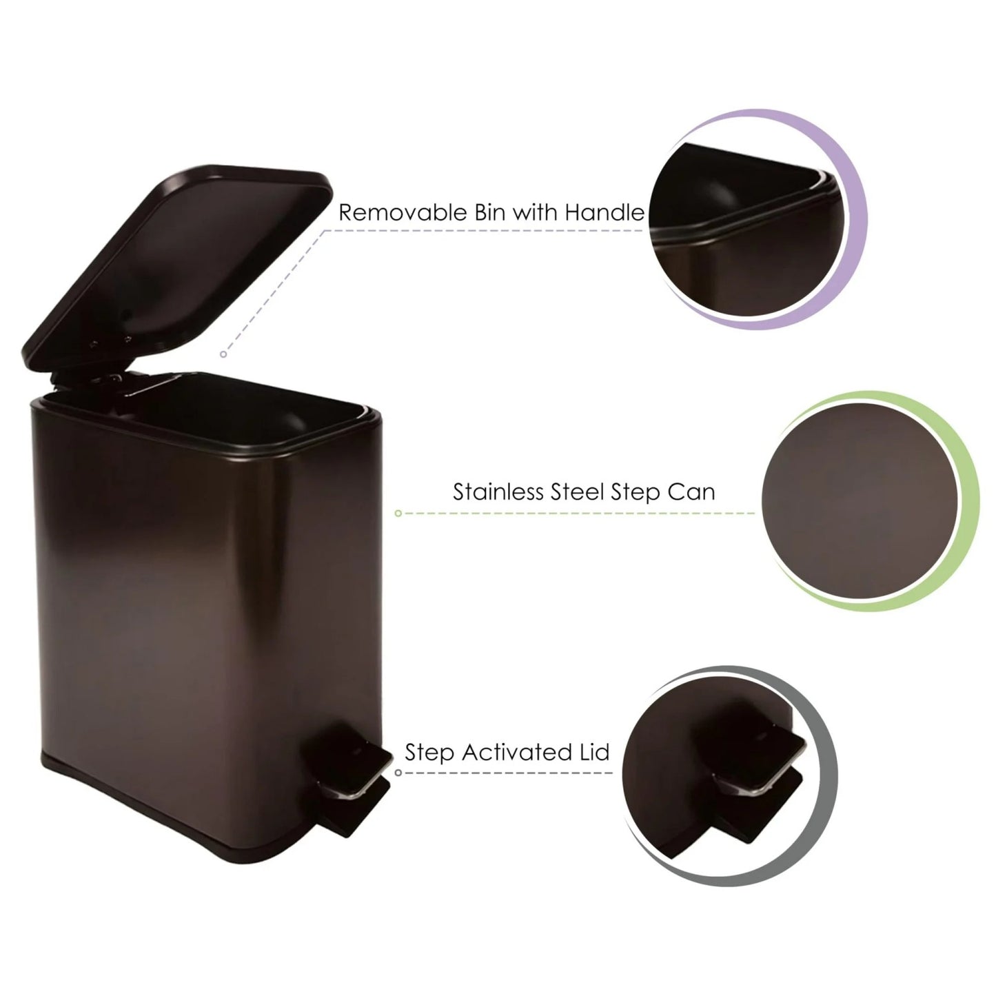 LunaLulinlk Stainless Steel Small Trash Can with Lid & Step Pedal 1.6 Gallon Soft Close Garbage Can with Removeable Inner Bucket Bronze