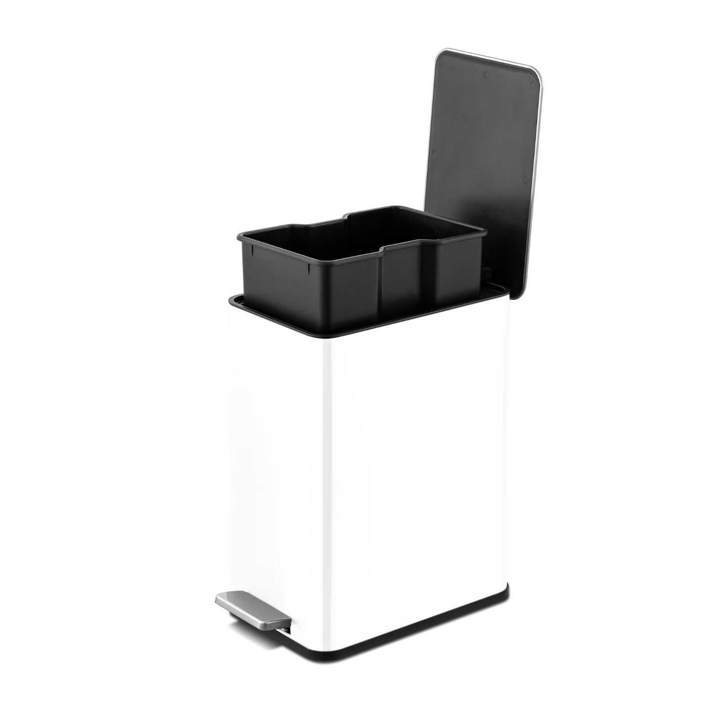 LunaLulinlk White Stainless Steel 2.6 Gallon Trash Can, Step-Up Bathroom Trash Can