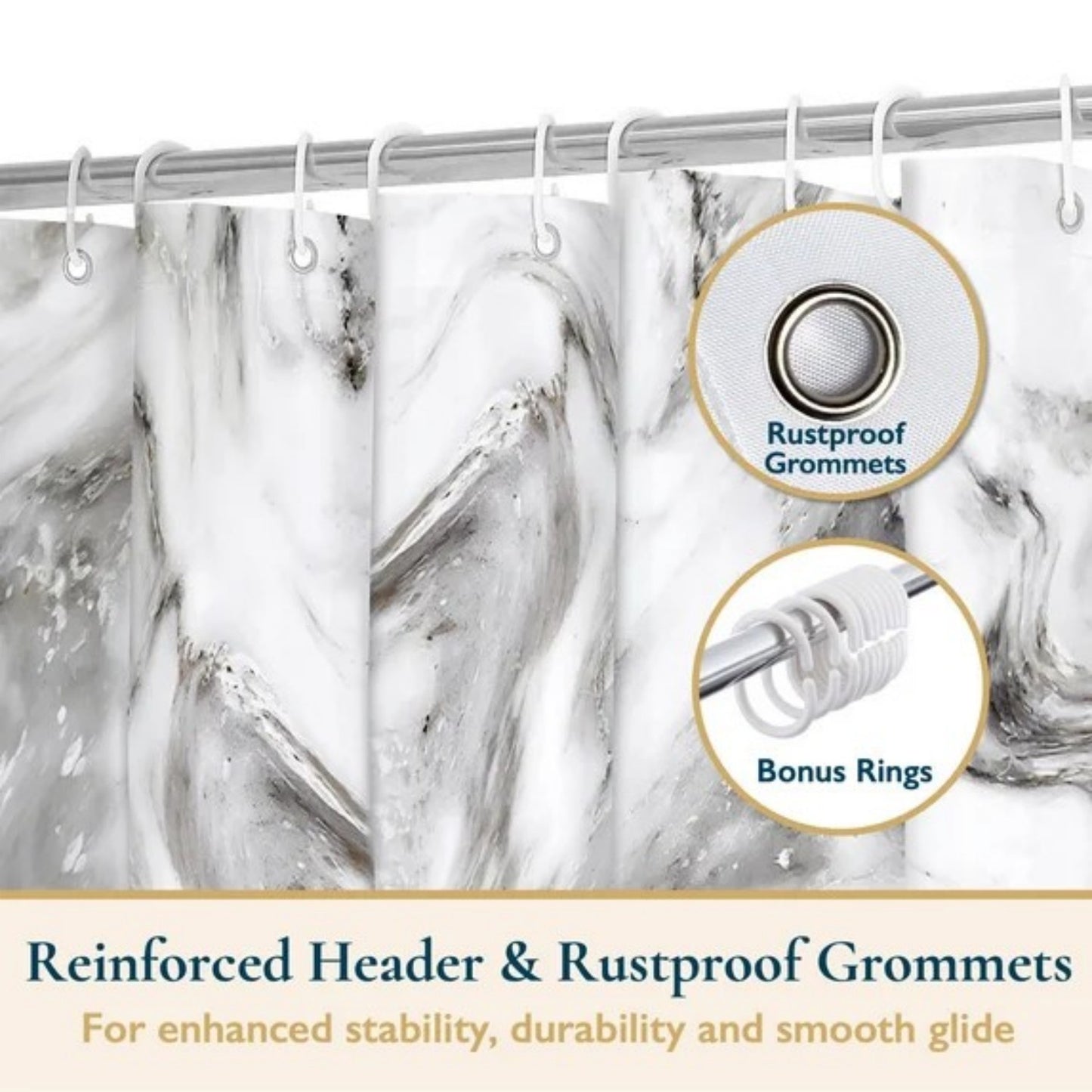 LunaLulinlk Shower Curtain with Hooks – Heavy-Duty Mold/Mildew-Resistant