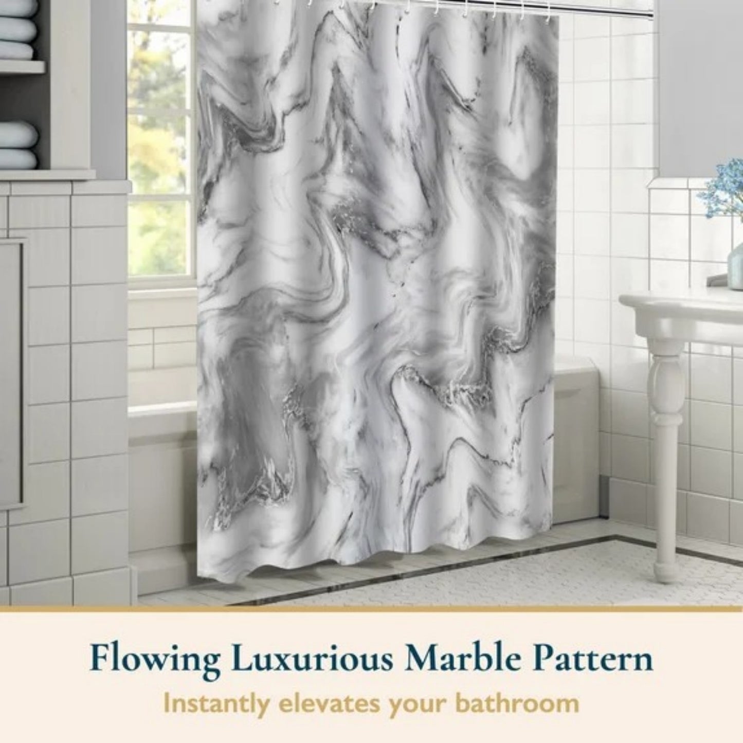 LunaLulinlk Shower Curtain with Hooks – Heavy-Duty Mold/Mildew-Resistant