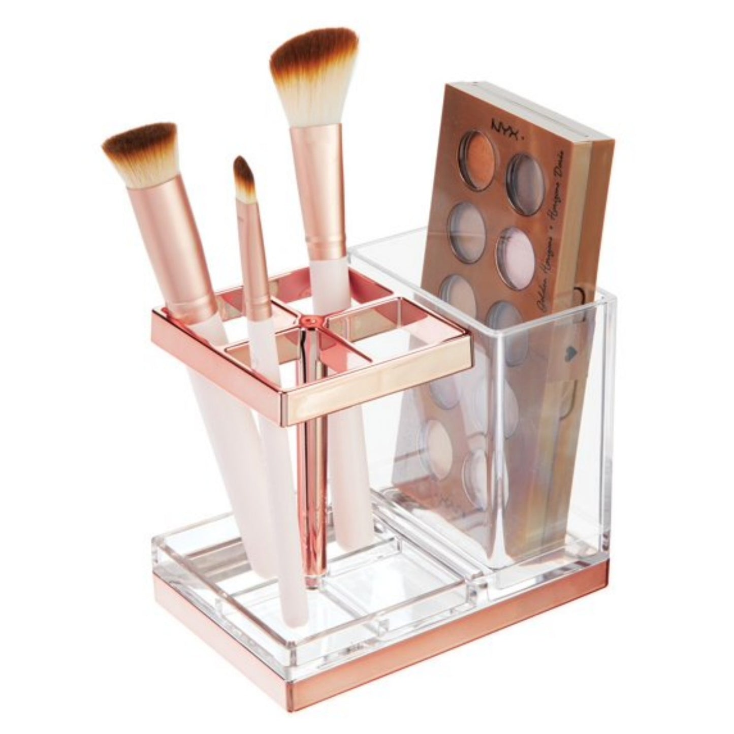 LunaLulinlk Toothbrush, Toothpaste Storage Organizer Holder -Clear/Rose Gold Plastic