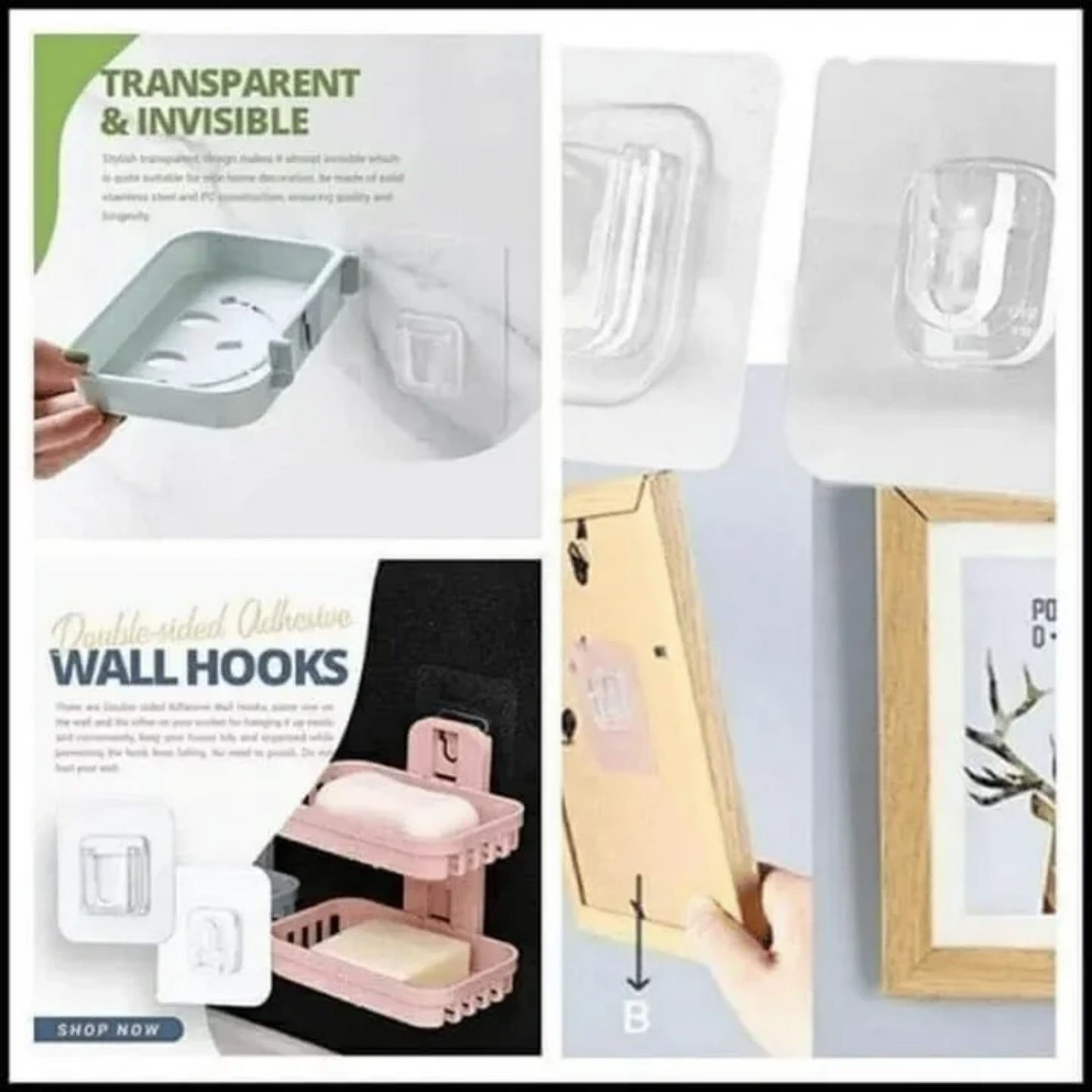 LunaLulinlk Transparent Double-Sided Adhesive Wall Hooks, Nail-Free and Damage-Free, Strong Self-Stick Hangers