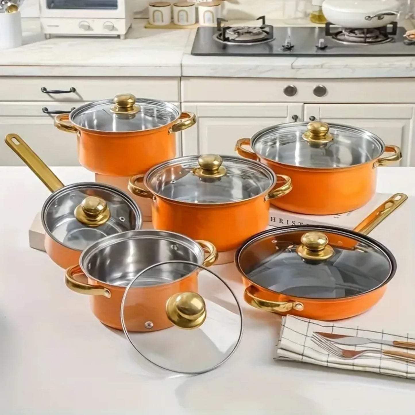 LunaLulinlk silver 12 Piece Stainless Steel Cookware Set, Assorted Colors Non-Stick Cookware Set