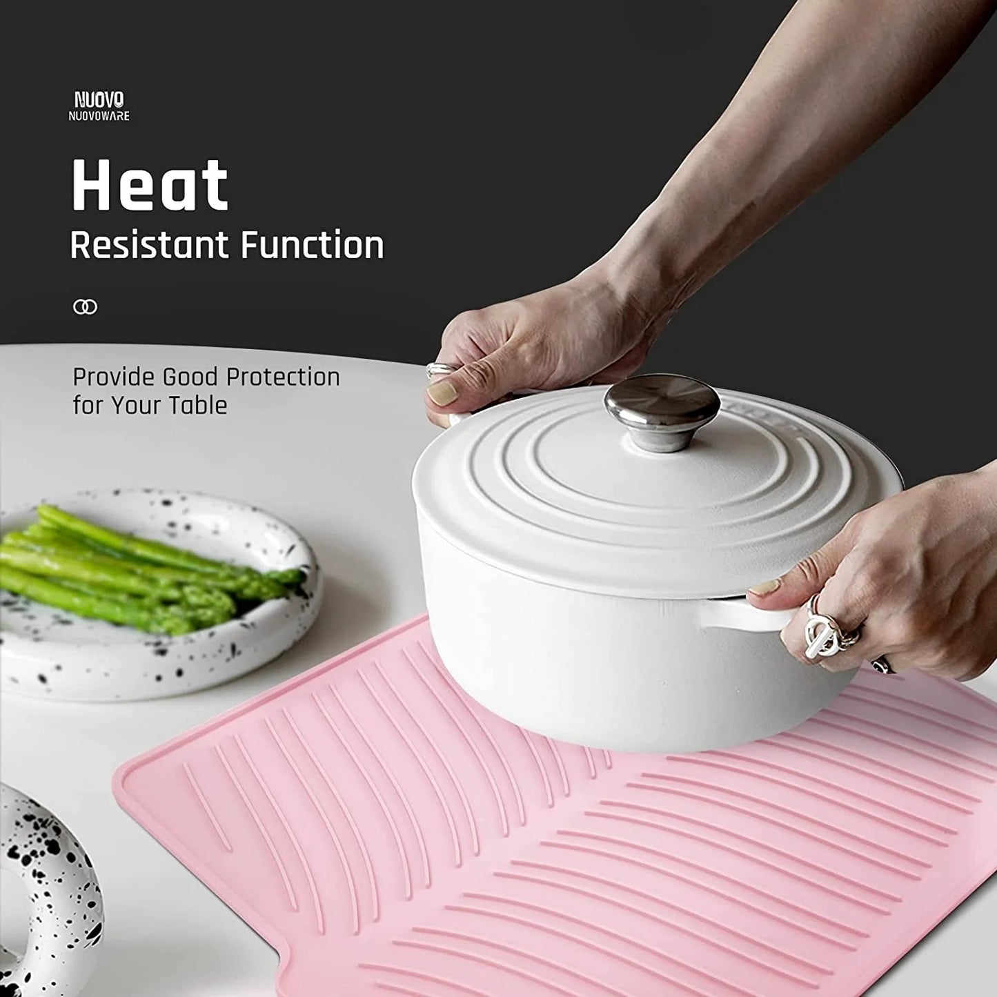 LunaLulinlk Silicone Dish Drying Mat, 16" x 14" Large Coffee Mat Countertop Protection Trivet Multifunctional Kitchen Heat Proof Mat - Pink