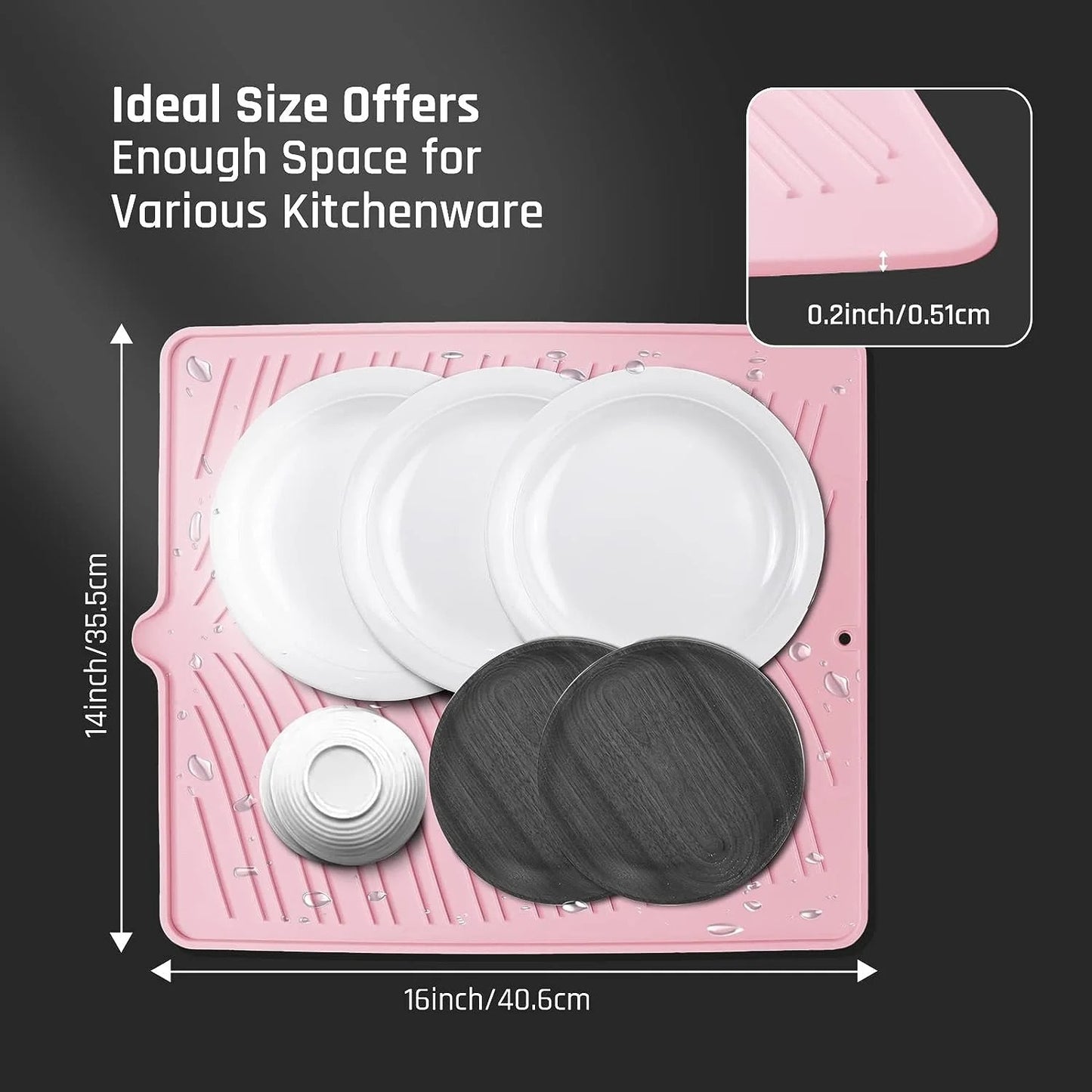 LunaLulinlk Silicone Dish Drying Mat, 16" x 14" Large Coffee Mat Countertop Protection Trivet Multifunctional Kitchen Heat Proof Mat - Pink