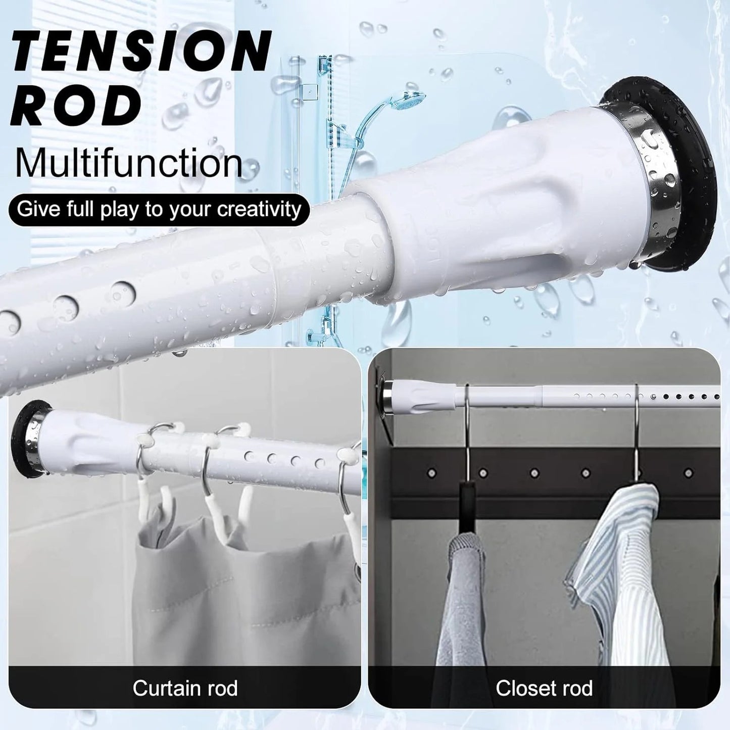 LunaLulinlk White Tension Curtian Rod No drill, 42 to 72 inch Adjustable Heavy Duty Shower Curtain Rod for Windows Bathroom Closet