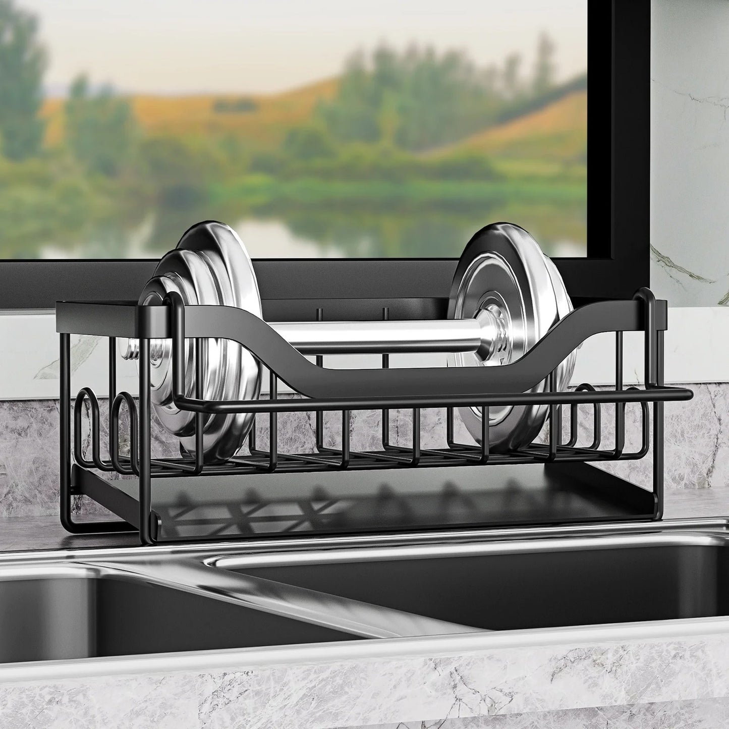 LunaLulinlk Space-Saving Kitchen Sink Rack - Wall-Mounted Dish Cloth & Sponge Holder (Black)