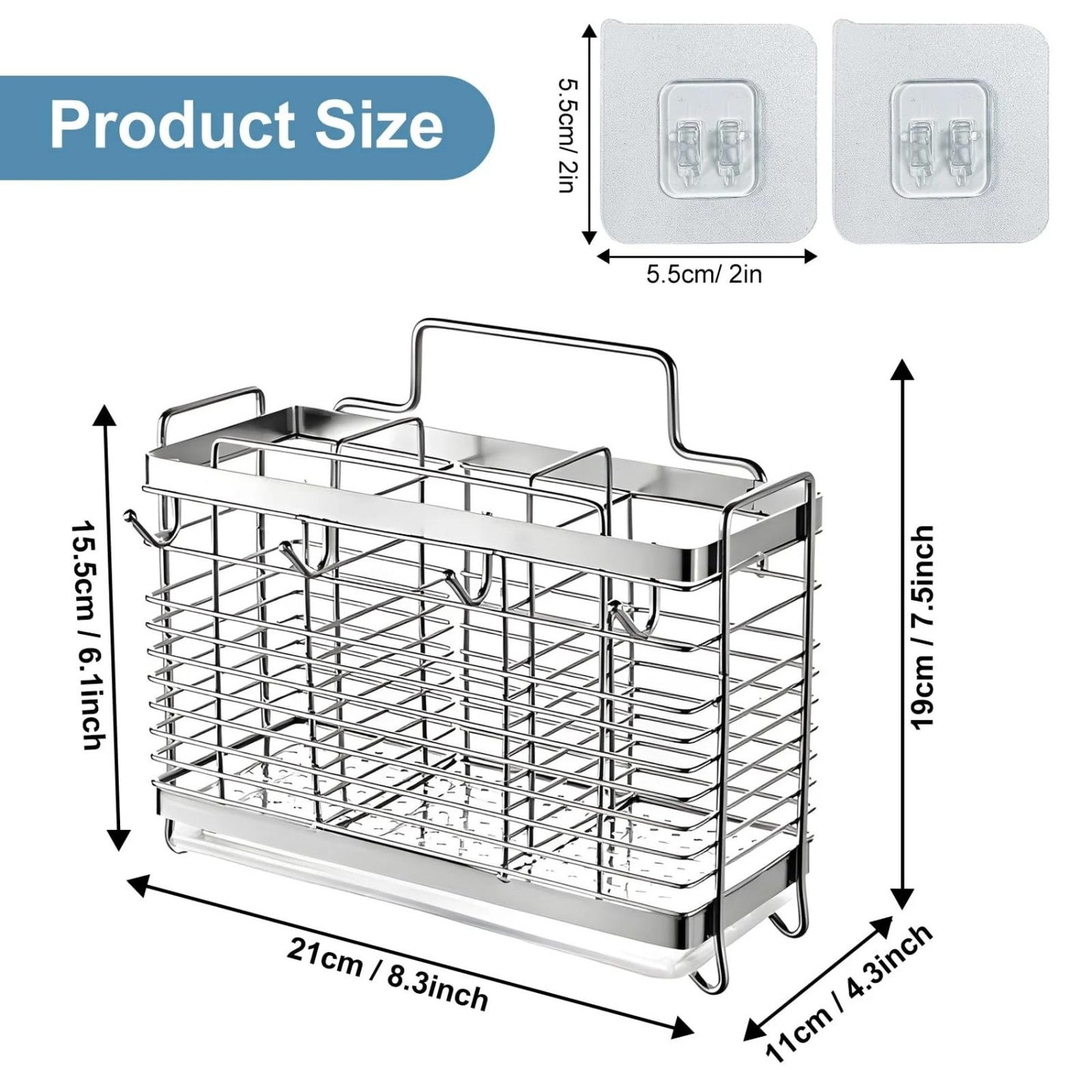 LunaLulinlk Utensil Holder for Kitchen Counter, Stainless Steel Utensil Drying Rack for Countertop with 3 Compartments, Drain Tray