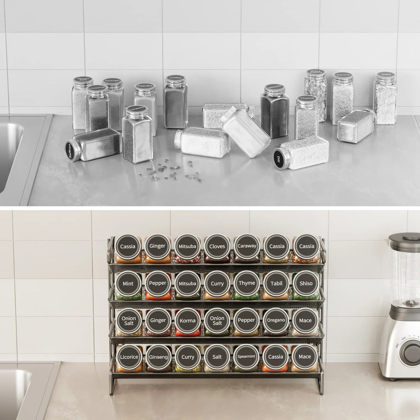 LunaLulinlk Spice Rack Organizer with 32 Jars, 4.4"D x 15.3"W x 10.8"H, Black