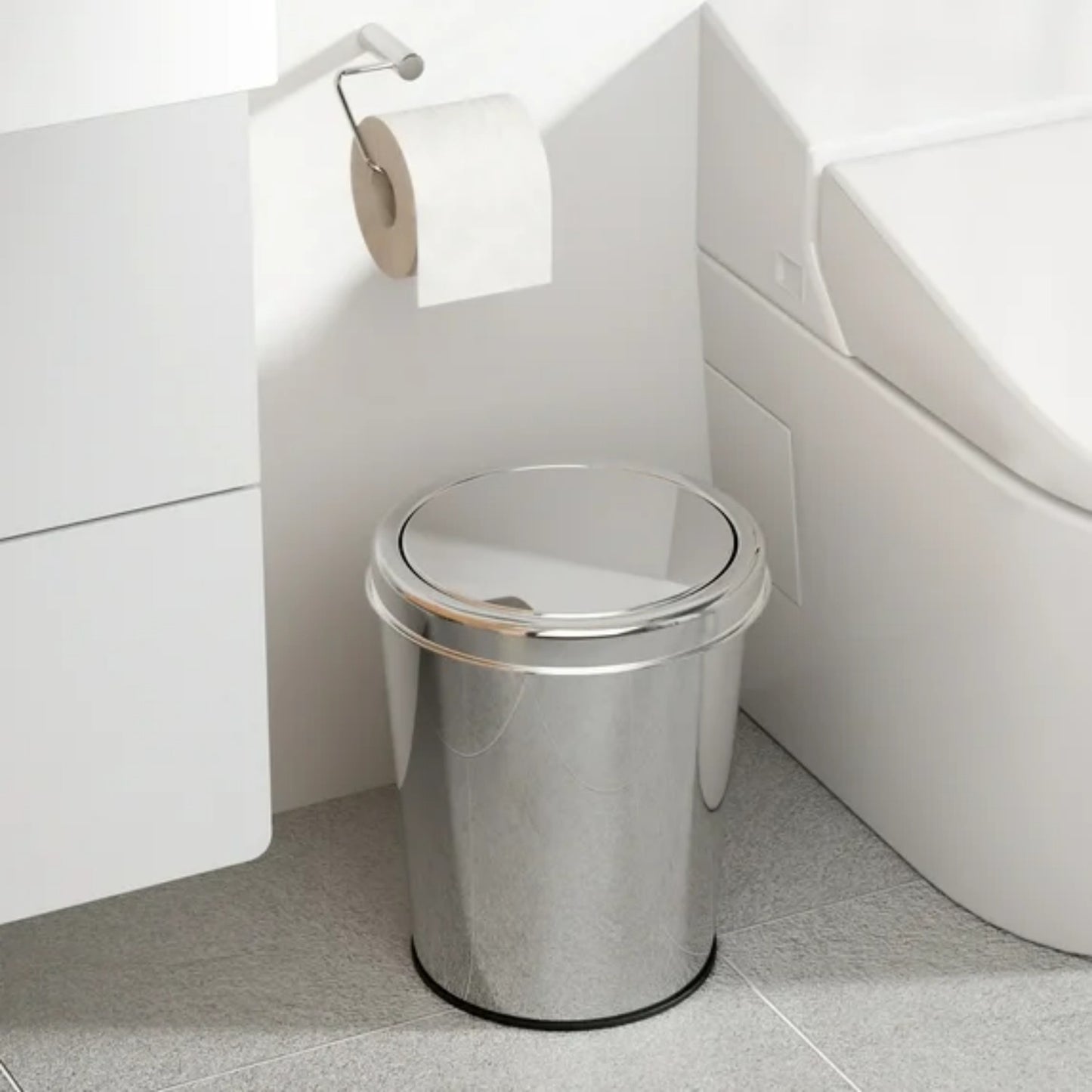 LunaLulinlk Small Trash Can with Swing Lid 1.7 Gallons 2 Pack Stainless Steel Wastebasket with Lid, Cylindrical Garbage Can
