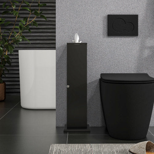 LunaLulinlk Toilet Paper Cabinet, Small Bathroom Corner Floor Cabinet with Doors and Shelves, Thin Storage Bathroom Organizer for Paper Shampoo, Black