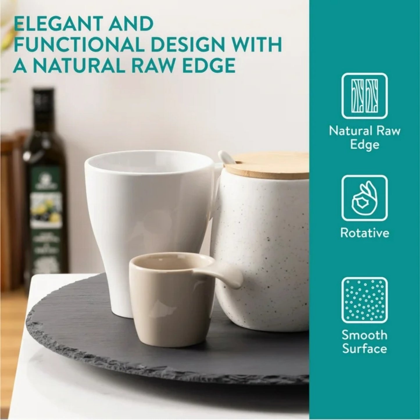 LunaLulinlk Slate Lazy Susan Serving Platter - 13" (33cm) Rotating Turntable Tray Board - Rotating Server