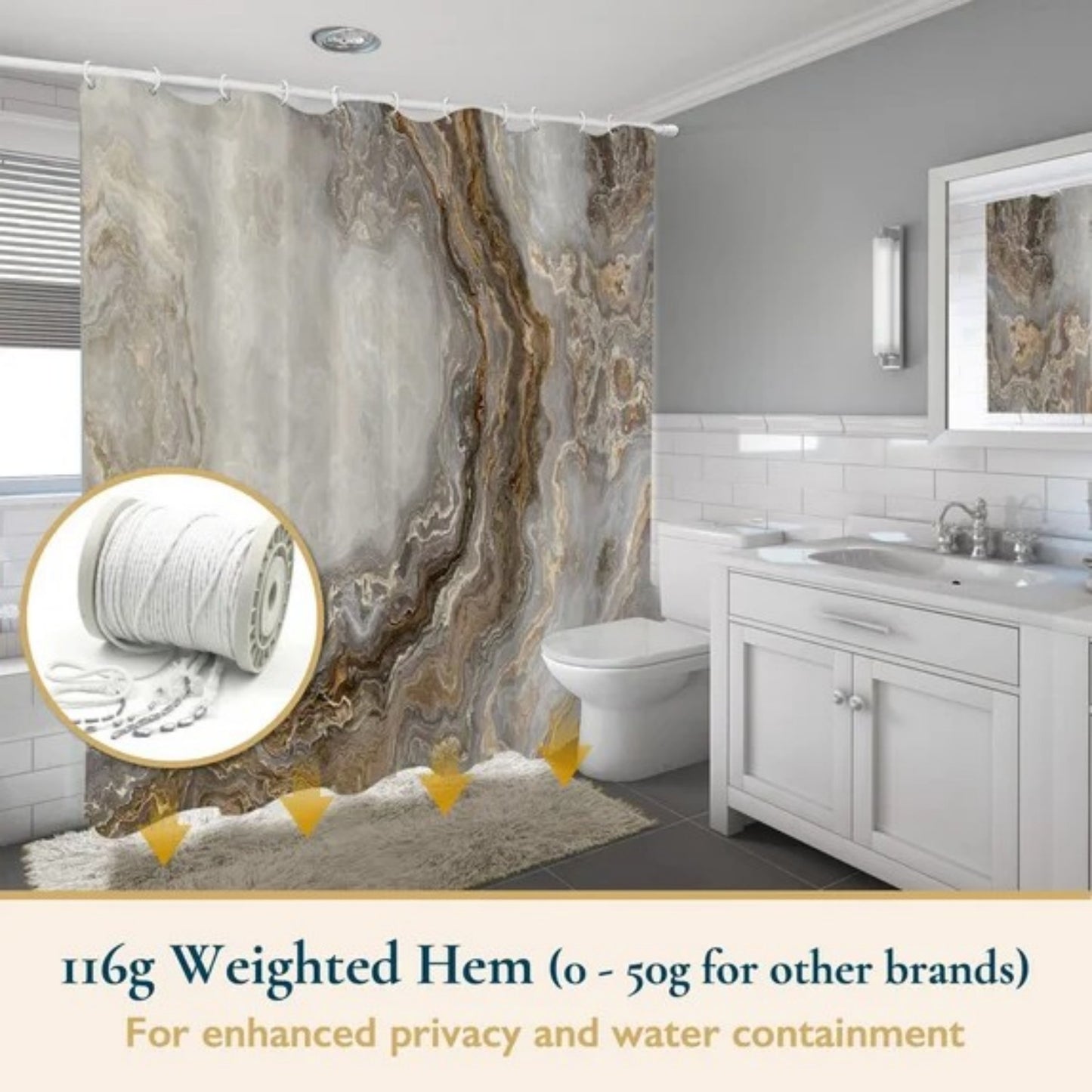 LunaLulinlk Shower Curtain with Hooks – Heavy-Duty Mold/Mildew-Resistant