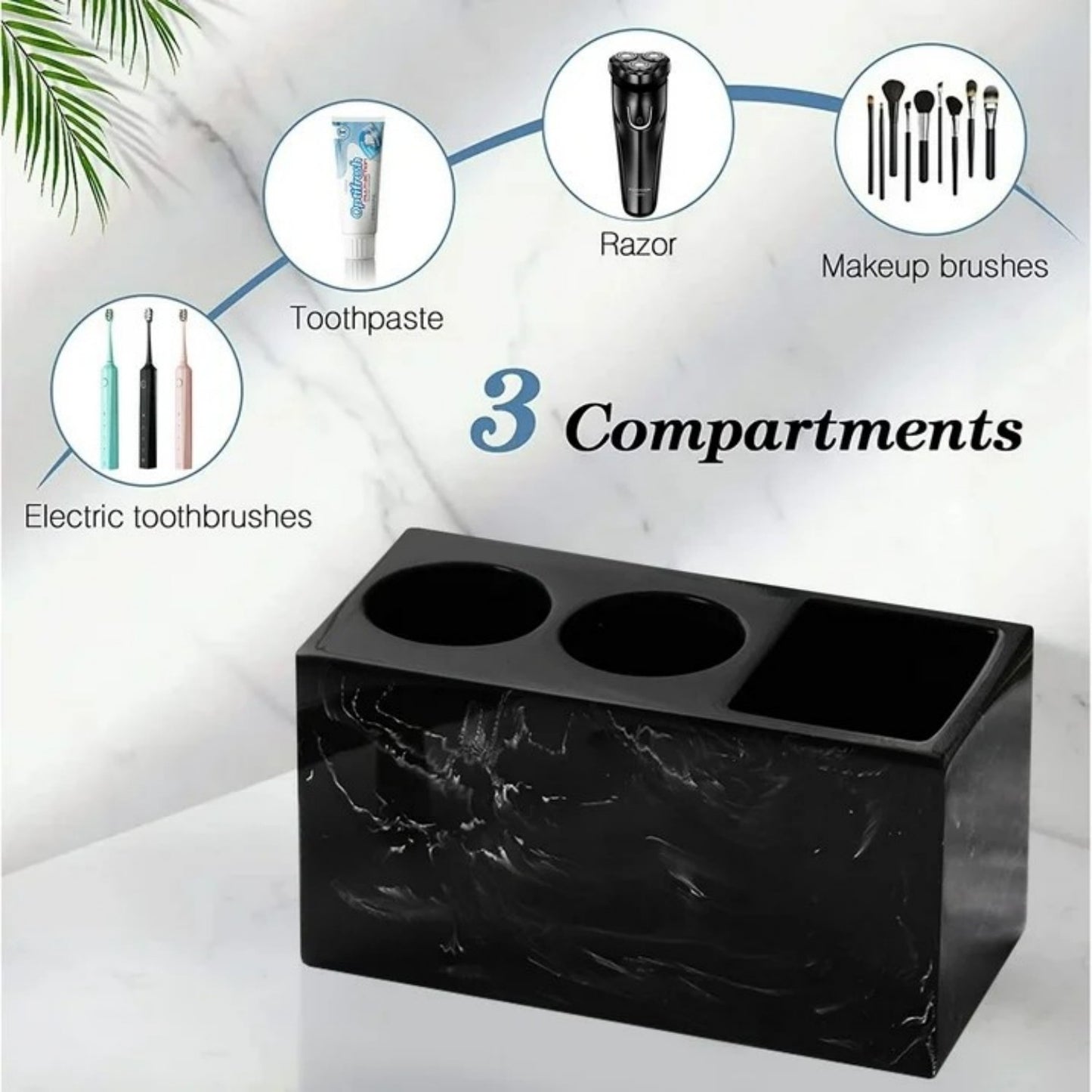 LunaLulinlk Toothbrush Holder, 3 Slots Electric Toothbrush and Toothpaste Holder, Resin Bathroom Countertop Storage Bathroom Black
