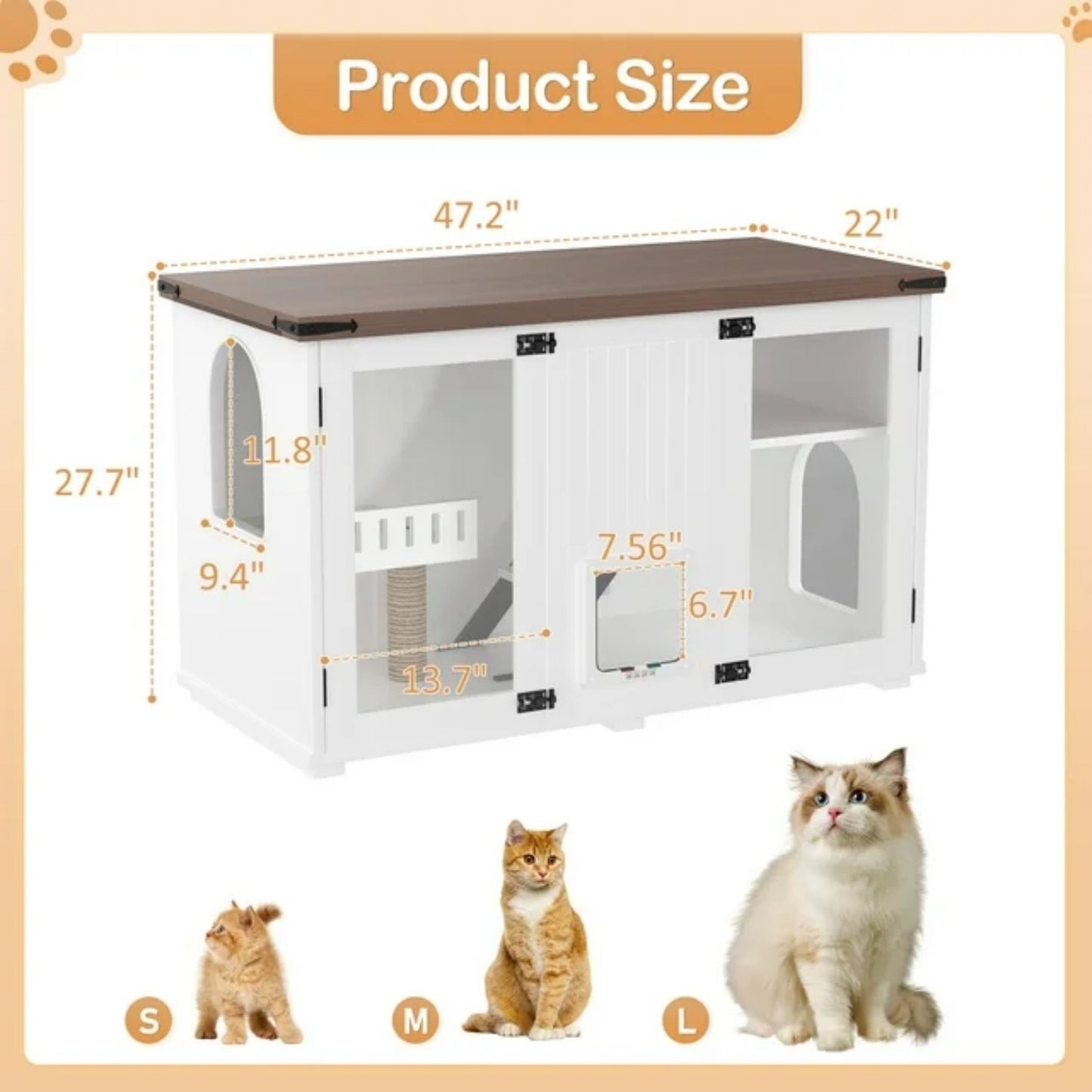 LunaLulinlk white Cat Litter Box Fence, Double Hidden Litter Box Furniture for 2 Cats