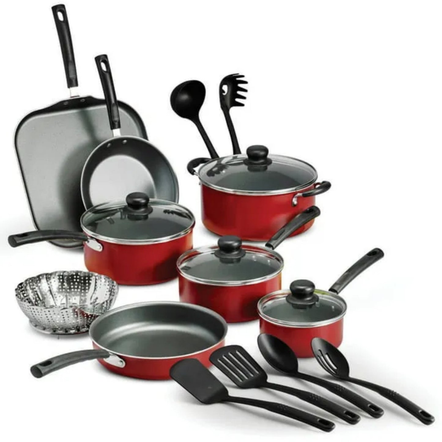 LunaLulink 18 Piece Non-stick Cookware Set, Steel Red