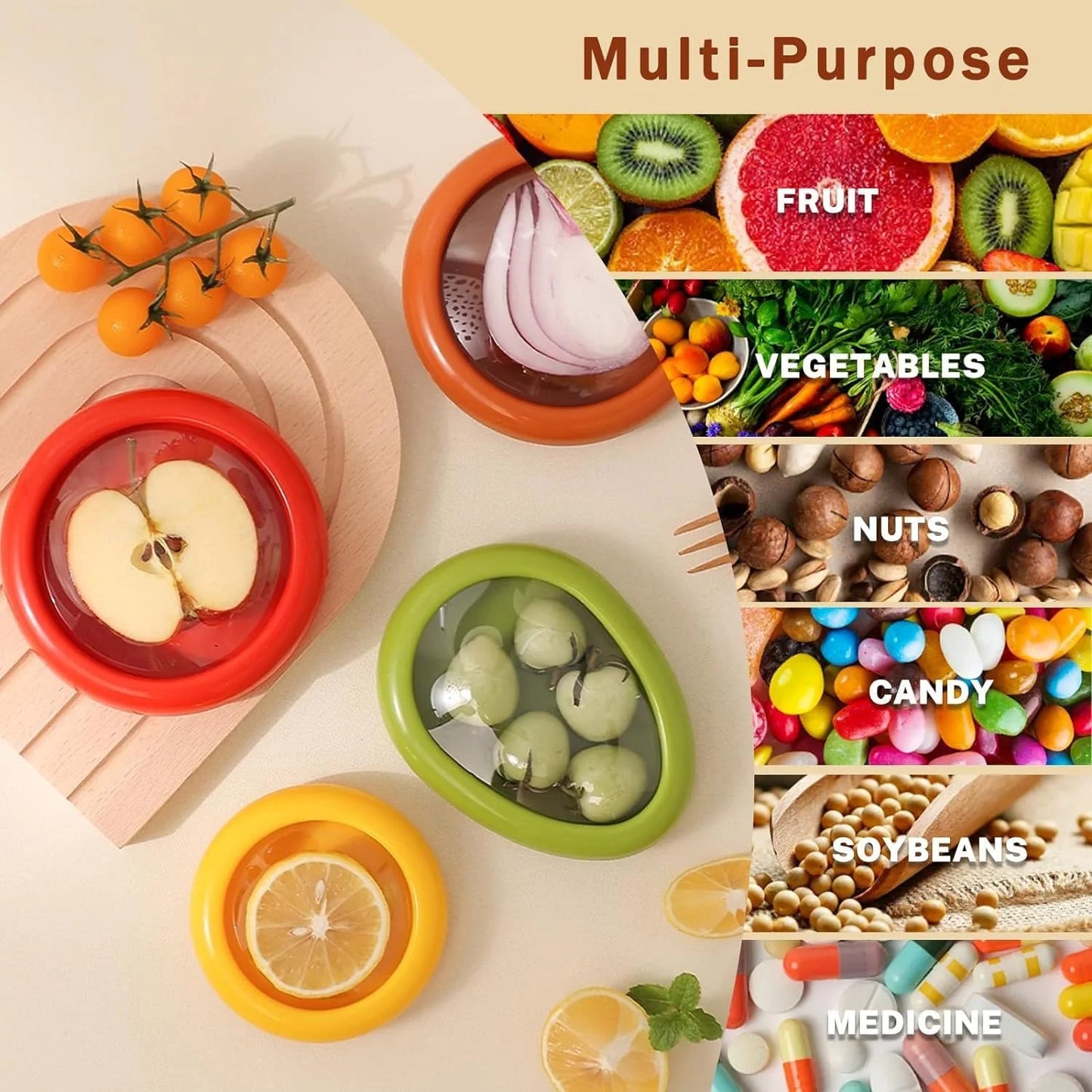 LunaLulinlk Silicone Fruit Storage Box, Fruit and Vegetable Anti-Oxidation Storage Box, Refrigerator Freshness Preservation (4 Pack)