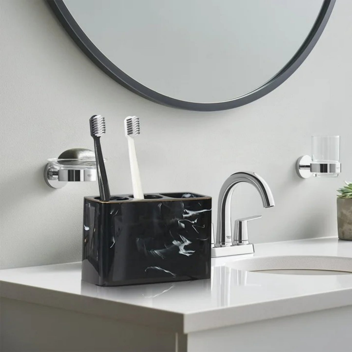 LunaLulinlk Toothbrush Holder, 3 Slots Electric Toothbrush and Toothpaste Holder, Resin Bathroom Countertop Storage Bathroom Black