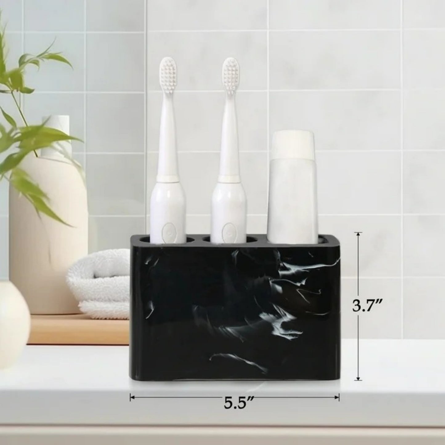 LunaLulinlk Toothbrush Holder, 3 Slots Electric Toothbrush and Toothpaste Holder, Resin Bathroom Countertop Storage Bathroom Black