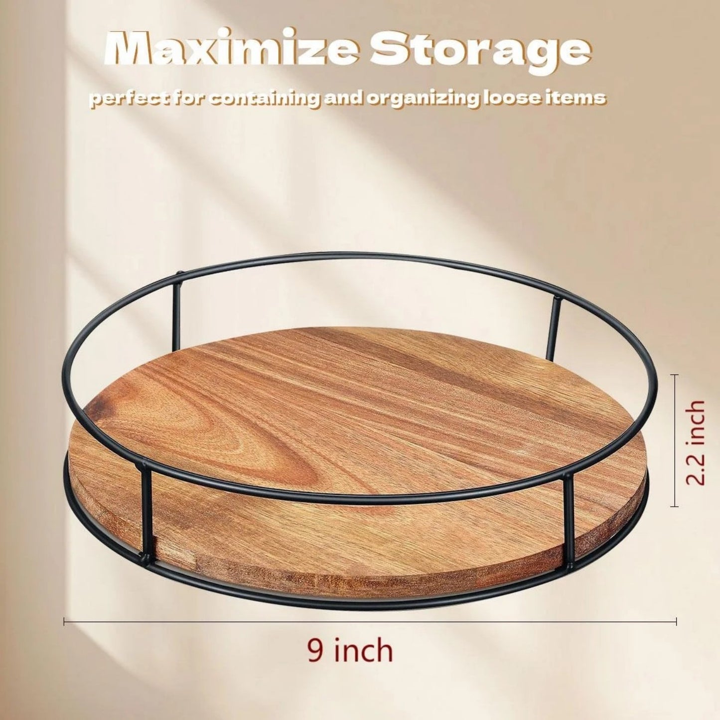 LunaLulinlk Wooden Lazy Susan Turntable 9" - Spice Organizer, Lazy Susan Organizer, Carbonized Black Pine Wood