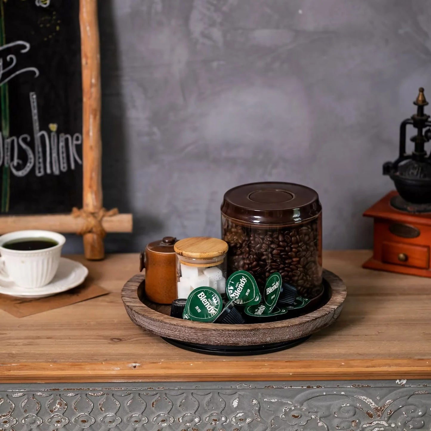 LunaLulinlk Turntable Wood Lazy Susan Organizer For Table Top, Decorative Round Candle Holder Trays for Kitchen Countertop