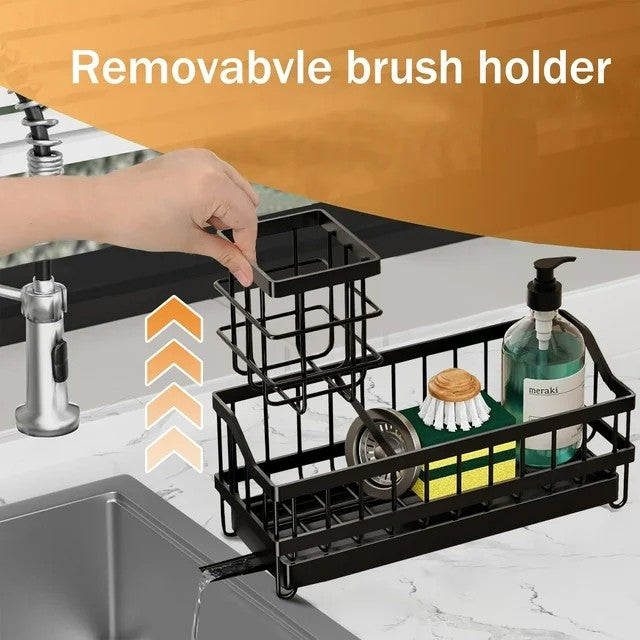 LunaLulinlk Sponge Holder for Kitchen Sink, 360°Self Drain Kitchen Sponge Caddy Organizer with Removable Dishcloth Rack