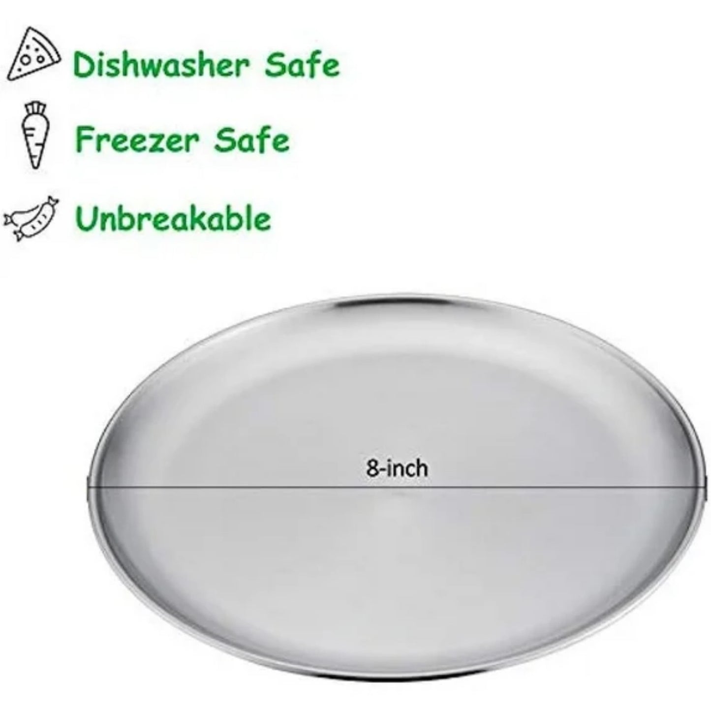 LunaLulinlk Stainless Steel Plates Set of 2, 8-inch Metal Dinner Plates for Kids Toddlers Healthy & Non-toxic, Shatterproof & Dishwasher Safe