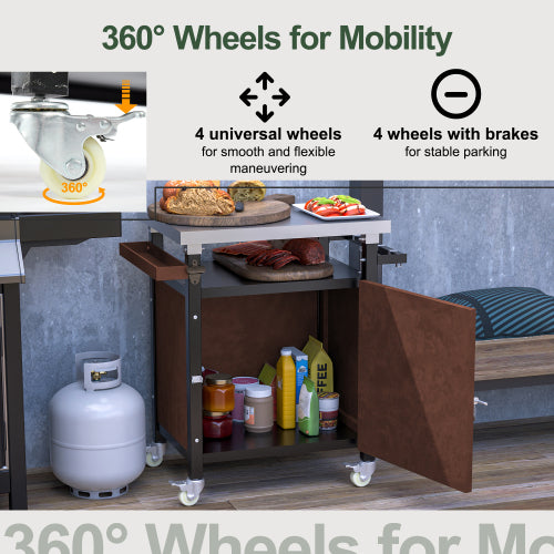 LunaLulinlk Stainless Steel Waterproof Tabletop Outdoor Grill Cart, Portable BBQ Dining Cart