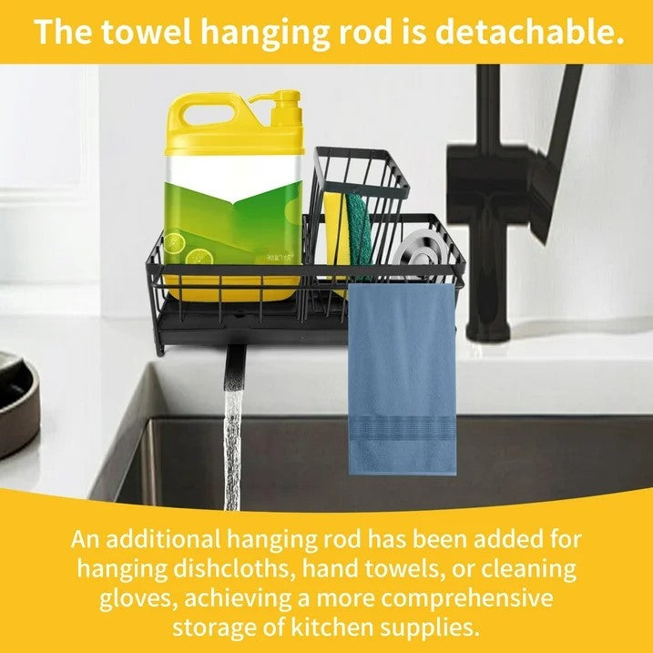 LunaLulinlk Sponge Holder for Kitchen Sink,Stainless Steel Freestanding Sink Caddy,Kitchen Organizer,Black,1 Pack