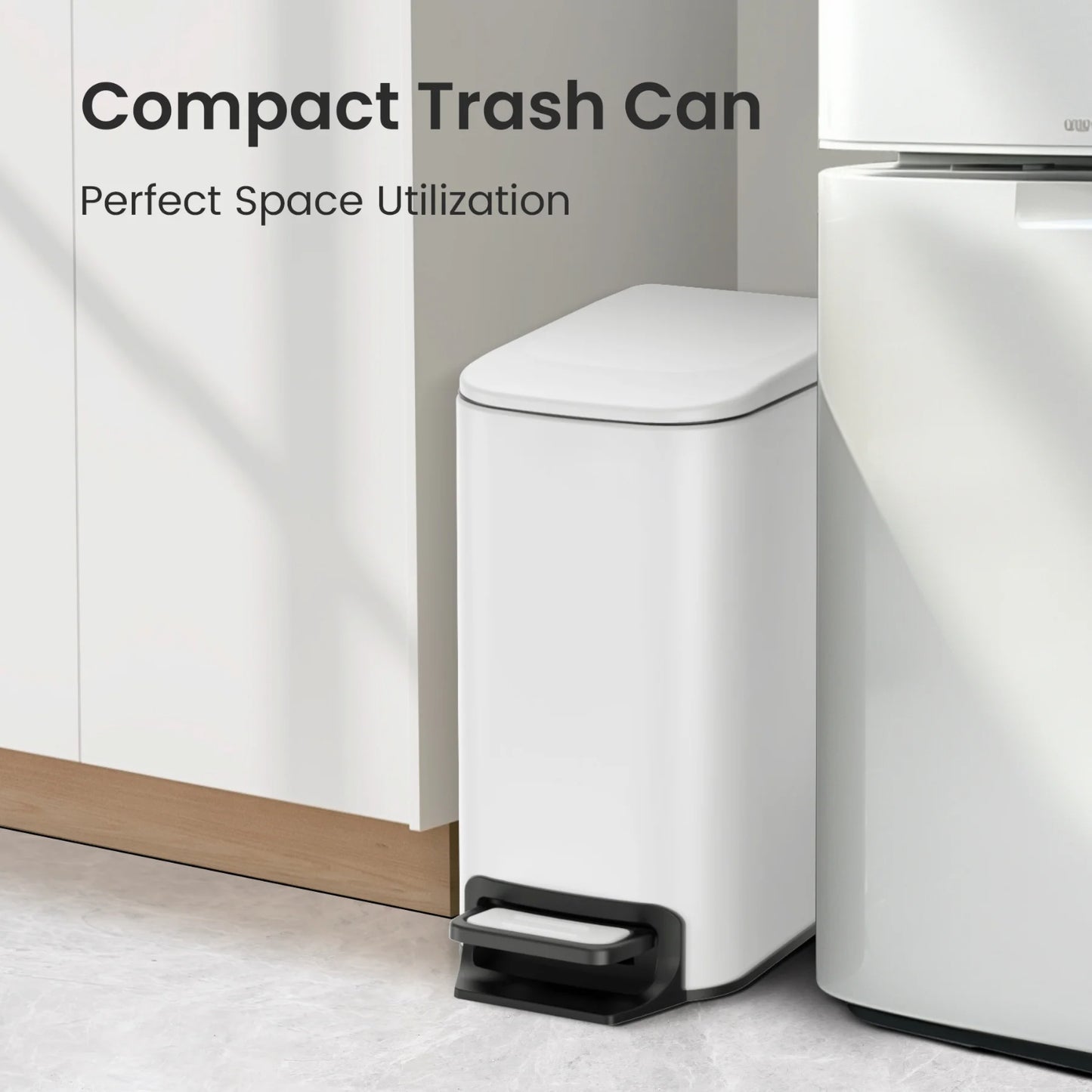 LunaLulinlk White 1.6 Gallon Small Bathroom Trash Can, Stainless Steel Trash Can with Lid