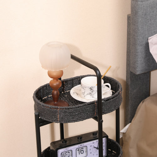 LunaLulinlk Small Handwoven Side Tables 3-Tier Oval Organizer Portable Storage Shelf for Kitchen, Living Room, Bedroom