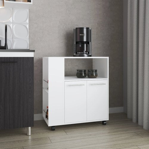 LunaLulinlk White Kitchen Cart with Microwave Shelf and Open Storage