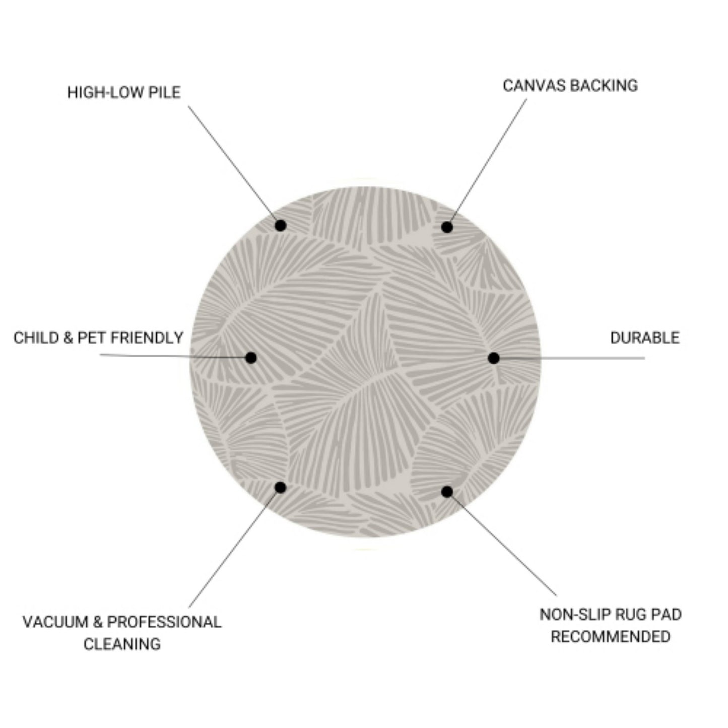 LunaLulinlk Sliver CURVE Line Leaf design41" x - 41" Round Rug