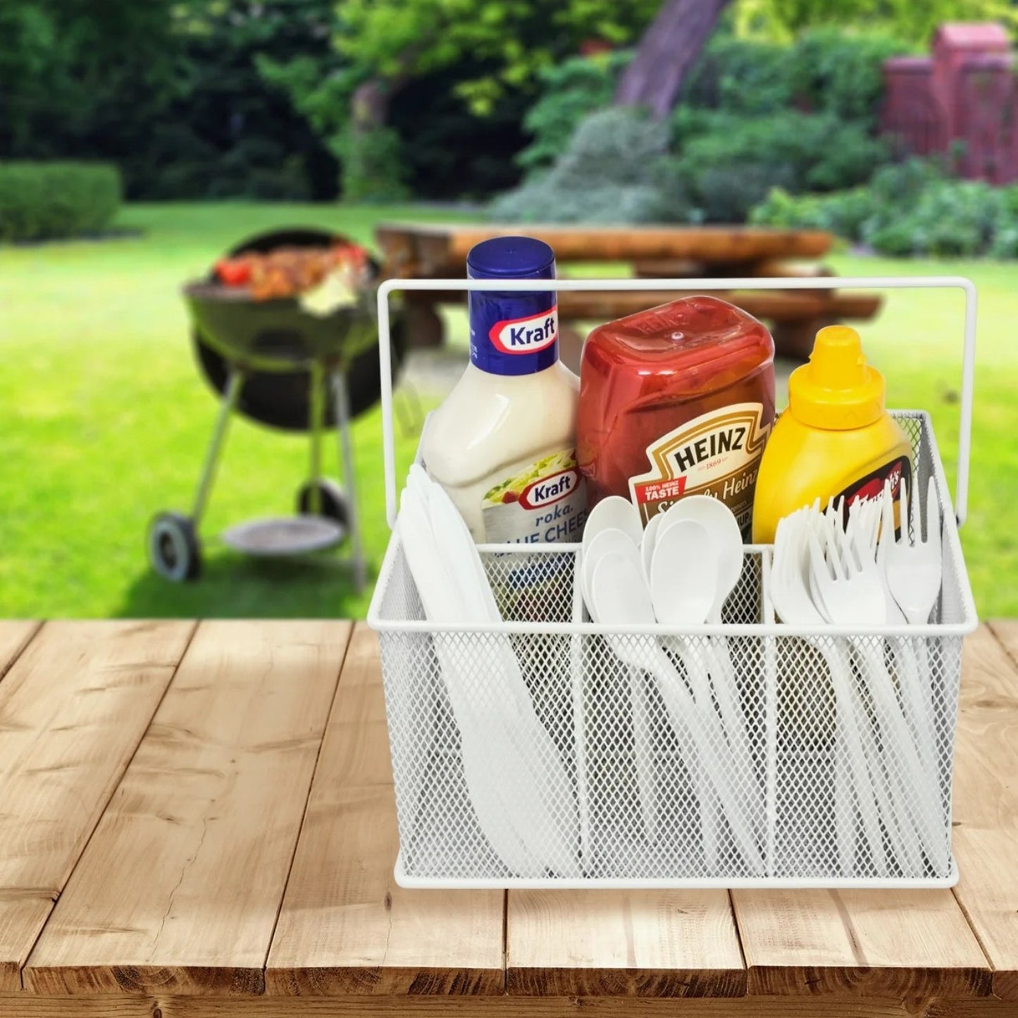 LunaLulinlk Utensil Caddy Silverware, Napkin Holder and Condiment Organizer, Multi-Purpose Steel Mesh Caddy